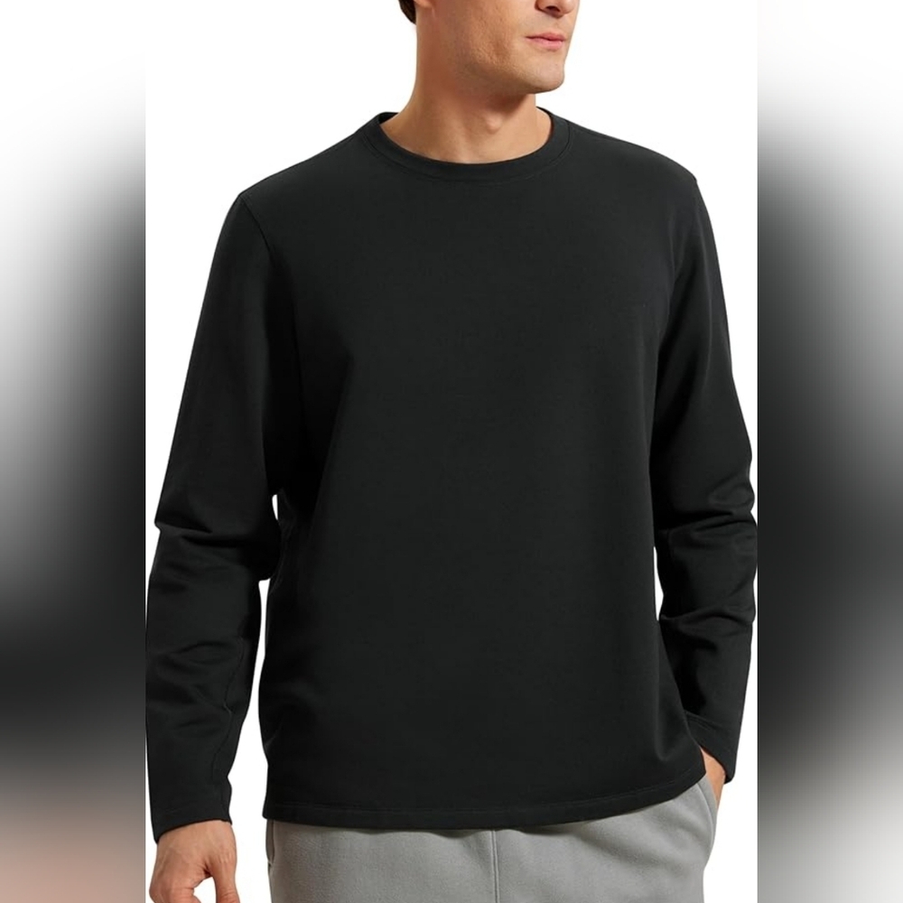 CRZ YOGA Medium Fleece Crewneck Sweatshirt for Men Long Sleeve Breathable Workou